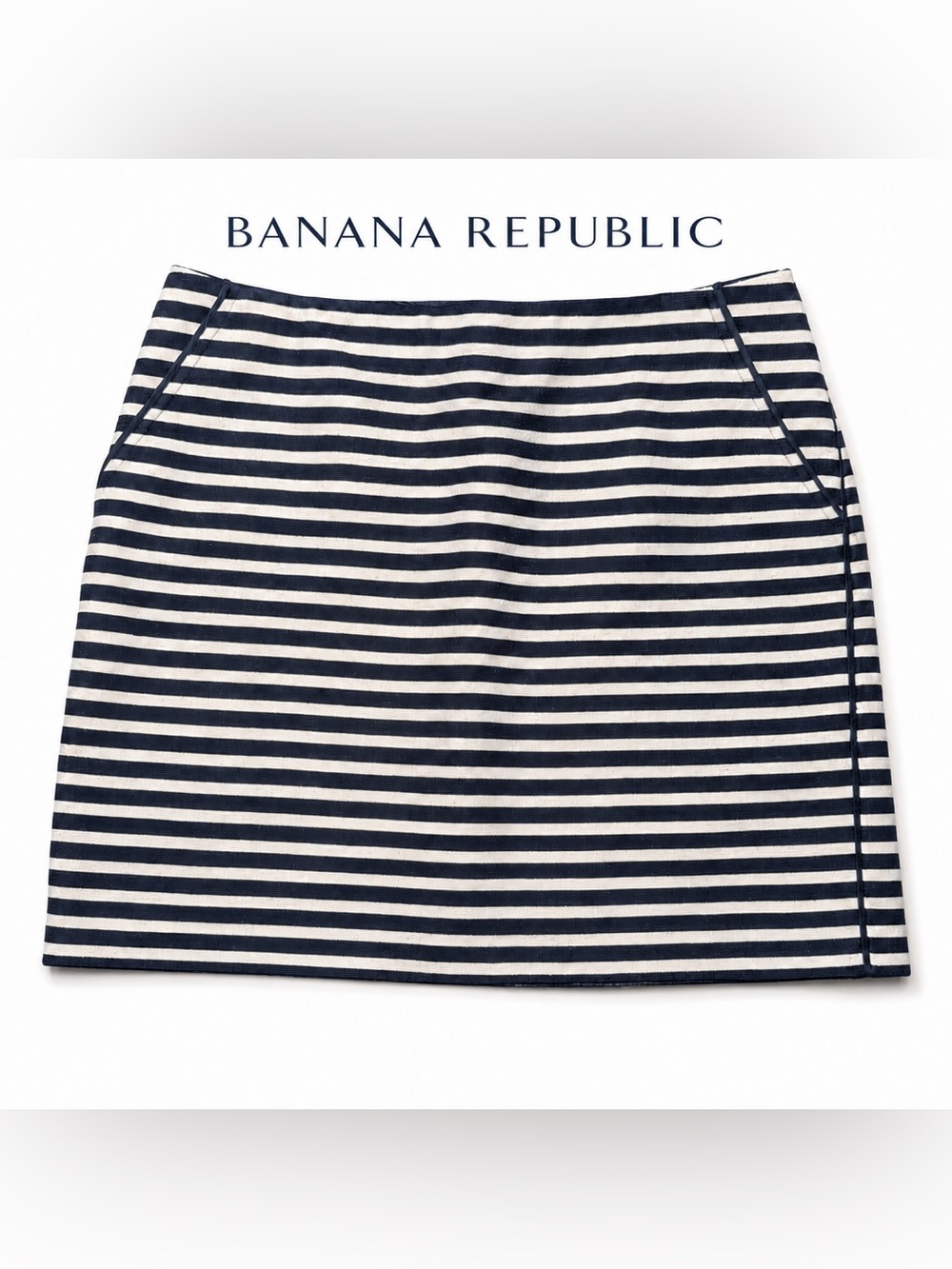 Banana Republic Size 8 Navy White Striped Mini Skirt Nautical Preppy